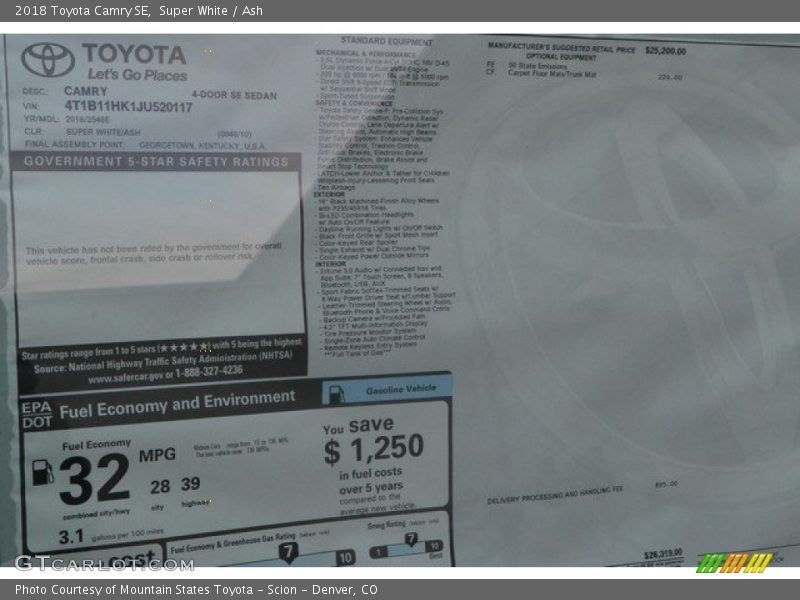 Super White / Ash 2018 Toyota Camry SE