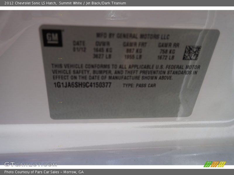 Summit White / Jet Black/Dark Titanium 2012 Chevrolet Sonic LS Hatch