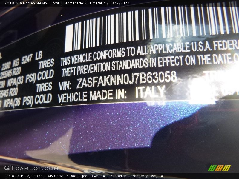 Montecarlo Blue Metallic / Black/Black 2018 Alfa Romeo Stelvio Ti AWD