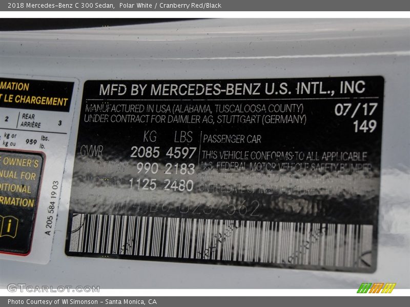 Polar White / Cranberry Red/Black 2018 Mercedes-Benz C 300 Sedan