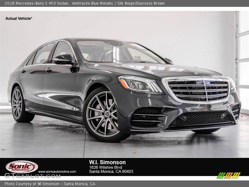 Anthracite Blue Metallic / Silk Beige/Espresso Brown 2018 Mercedes-Benz S 450 Sedan