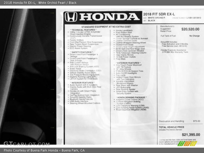 White Orchid Pearl / Black 2018 Honda Fit EX-L