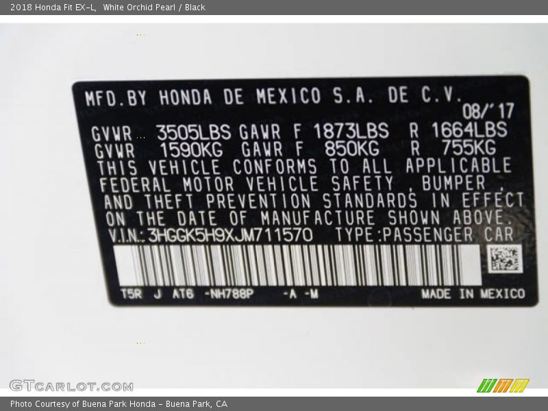 2018 Fit EX-L White Orchid Pearl Color Code NH788P