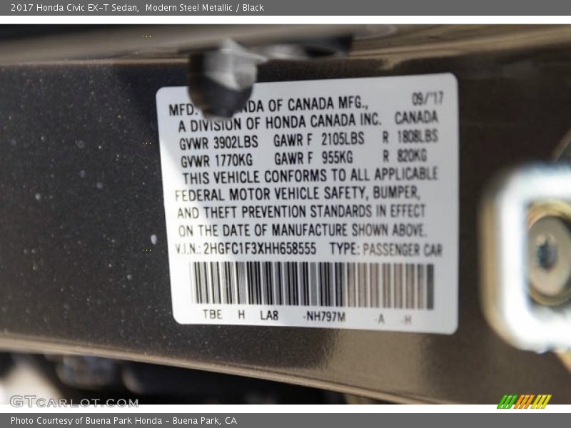 Modern Steel Metallic / Black 2017 Honda Civic EX-T Sedan