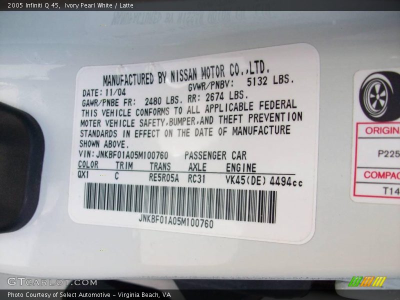 Ivory Pearl White / Latte 2005 Infiniti Q 45
