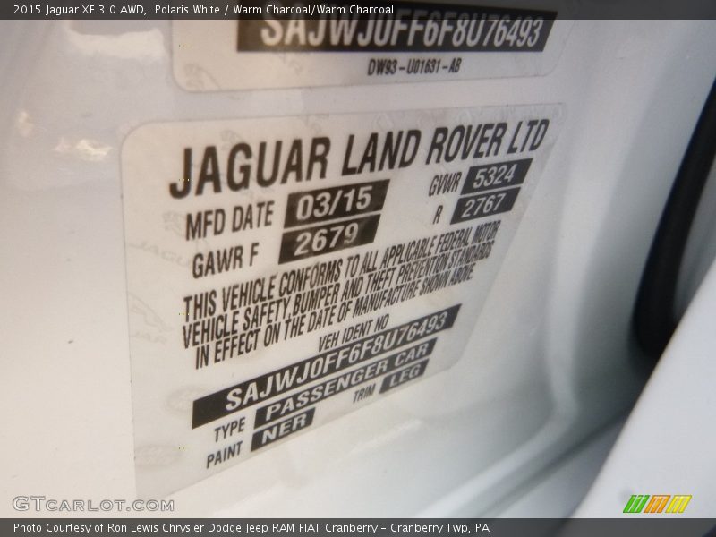 Polaris White / Warm Charcoal/Warm Charcoal 2015 Jaguar XF 3.0 AWD