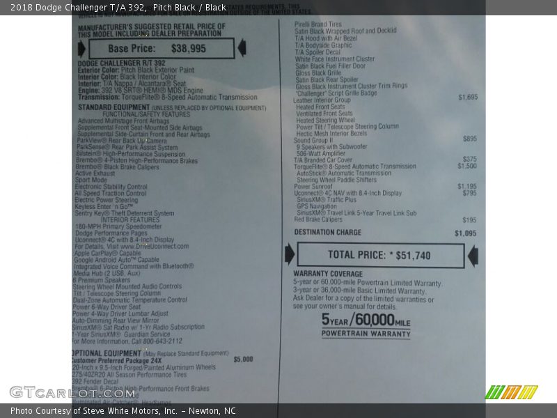 Pitch Black / Black 2018 Dodge Challenger T/A 392