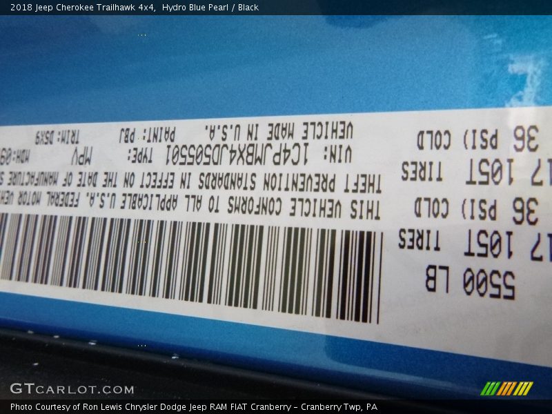 2018 Cherokee Trailhawk 4x4 Hydro Blue Pearl Color Code PBJ