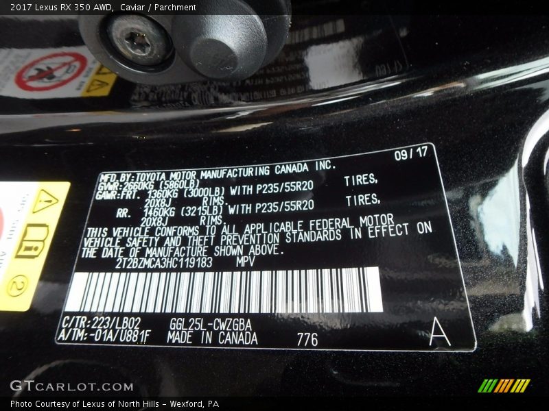 Caviar / Parchment 2017 Lexus RX 350 AWD