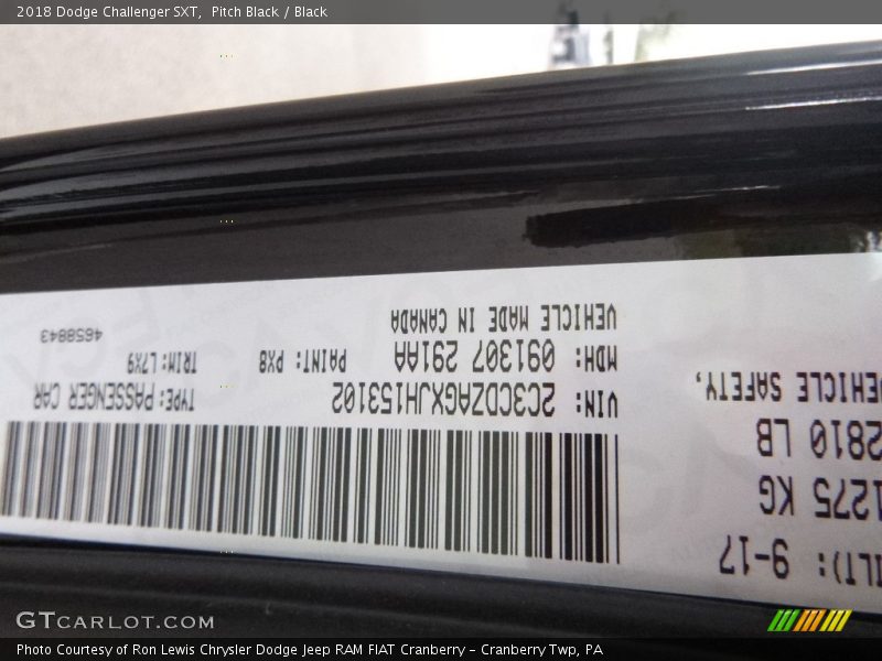 Pitch Black / Black 2018 Dodge Challenger SXT