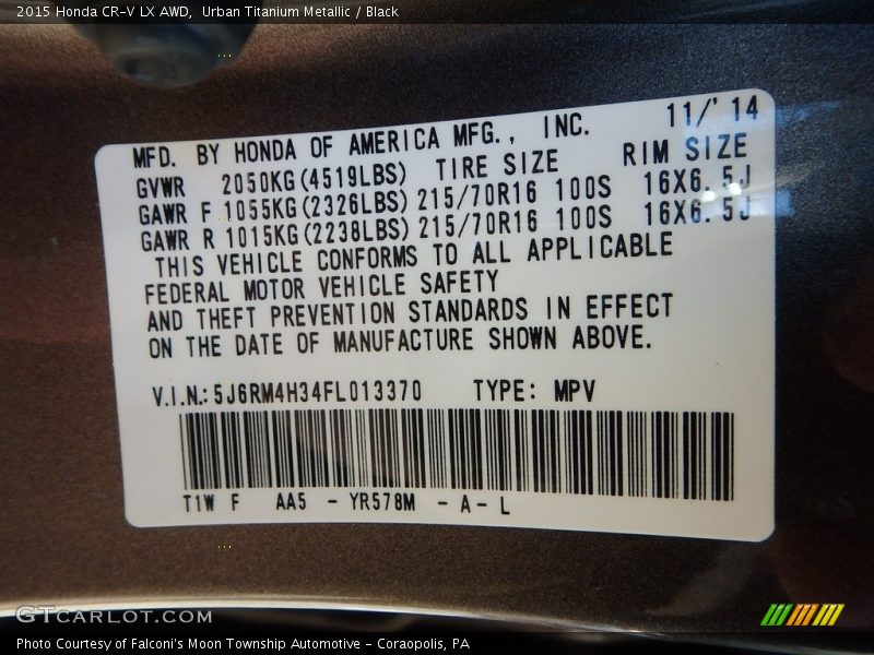Urban Titanium Metallic / Black 2015 Honda CR-V LX AWD