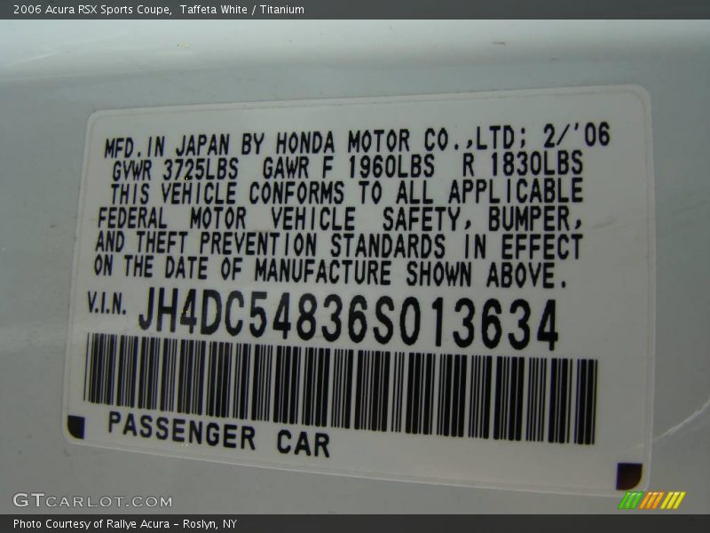 Taffeta White / Titanium 2006 Acura RSX Sports Coupe