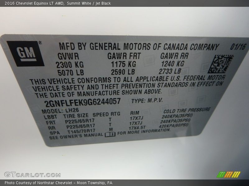 Summit White / Jet Black 2016 Chevrolet Equinox LT AWD