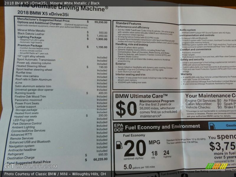 Mineral White Metallic / Black 2018 BMW X5 xDrive35i