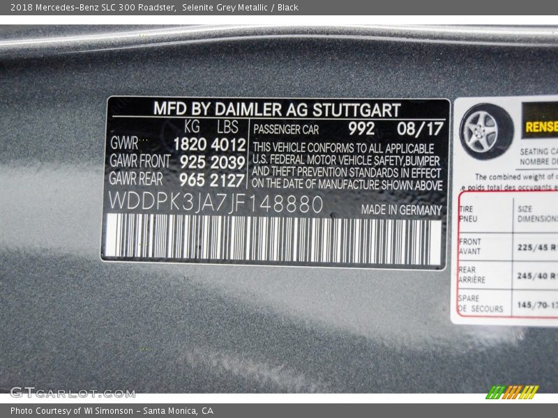 2018 SLC 300 Roadster Selenite Grey Metallic Color Code 992