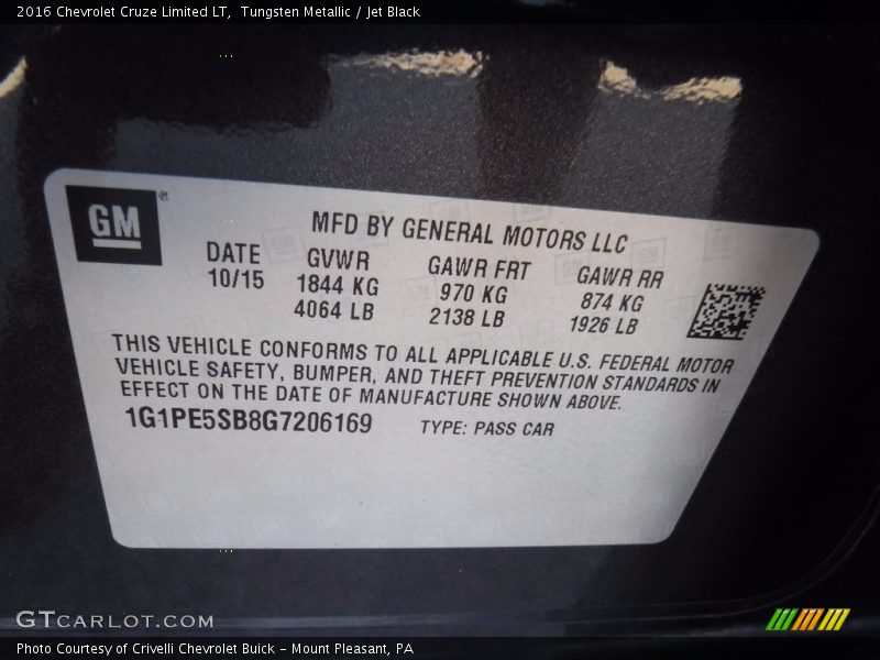 Tungsten Metallic / Jet Black 2016 Chevrolet Cruze Limited LT
