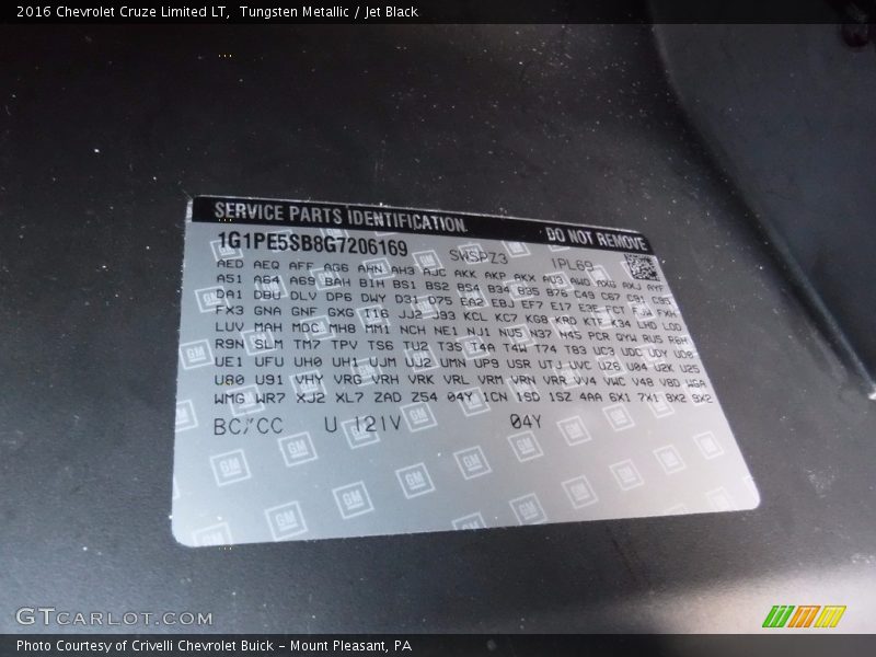 Tungsten Metallic / Jet Black 2016 Chevrolet Cruze Limited LT