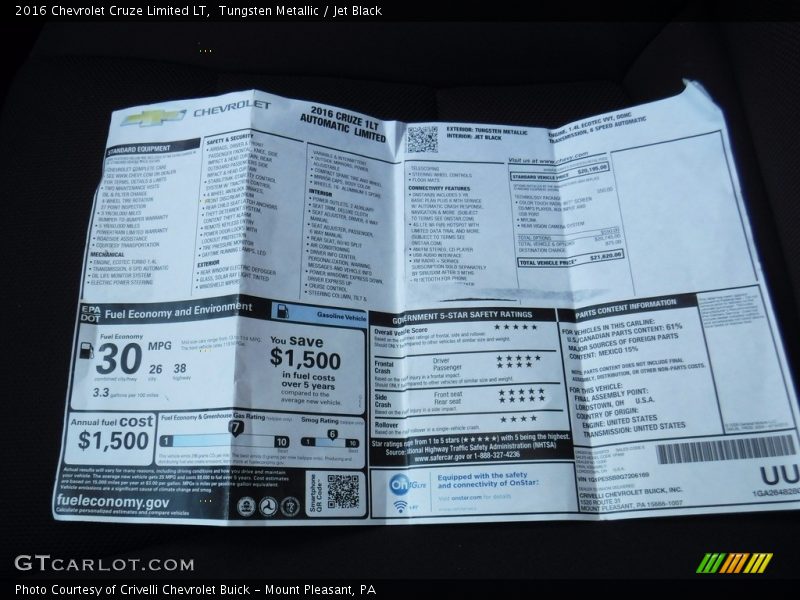 Tungsten Metallic / Jet Black 2016 Chevrolet Cruze Limited LT