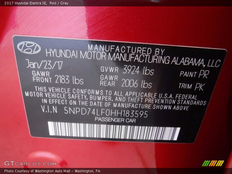 Red / Gray 2017 Hyundai Elantra SE