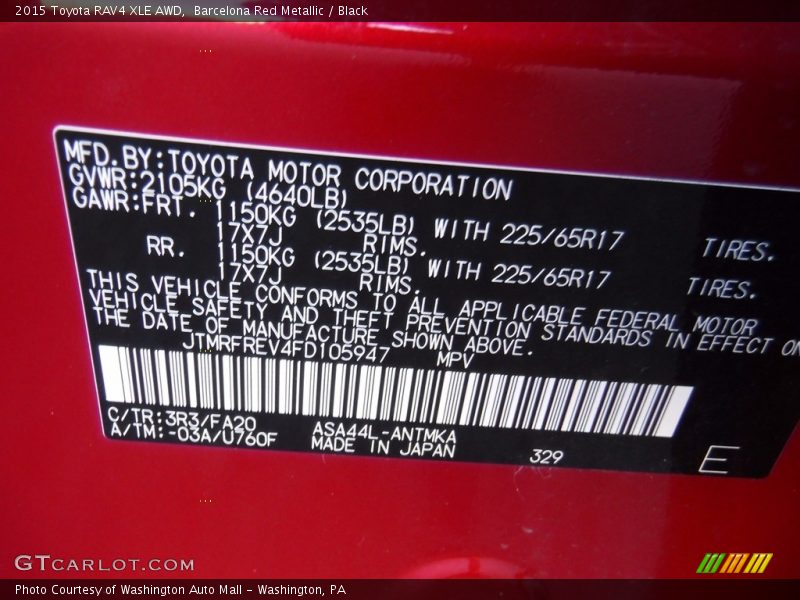 Barcelona Red Metallic / Black 2015 Toyota RAV4 XLE AWD