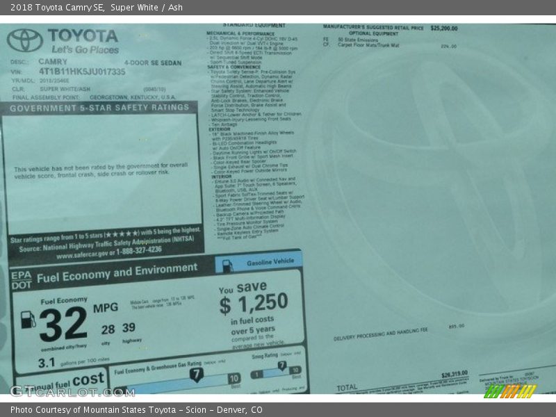 Super White / Ash 2018 Toyota Camry SE
