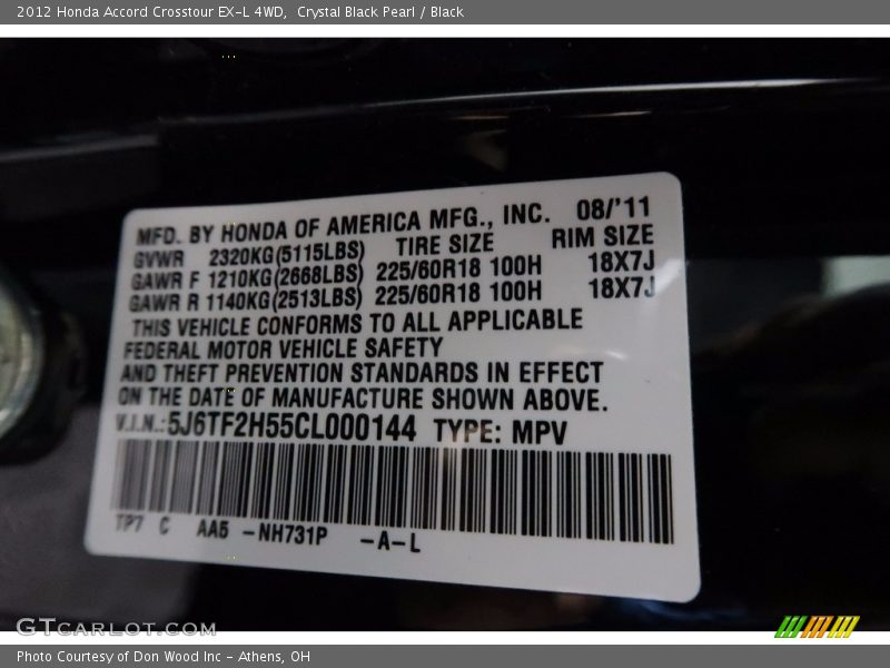 Crystal Black Pearl / Black 2012 Honda Accord Crosstour EX-L 4WD