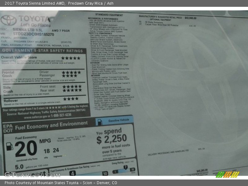 Predawn Gray Mica / Ash 2017 Toyota Sienna Limited AWD