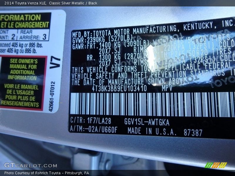 Classic Silver Metallic / Black 2014 Toyota Venza XLE