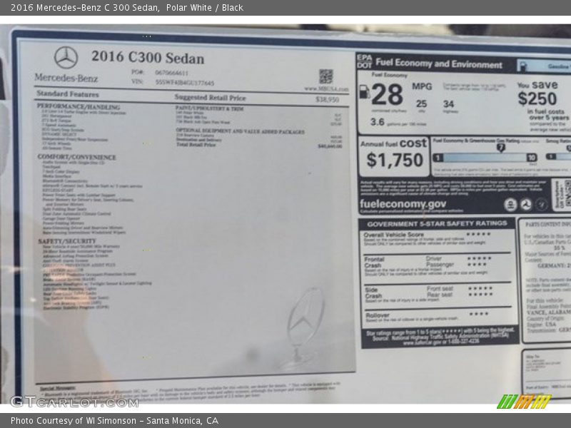 Polar White / Black 2016 Mercedes-Benz C 300 Sedan