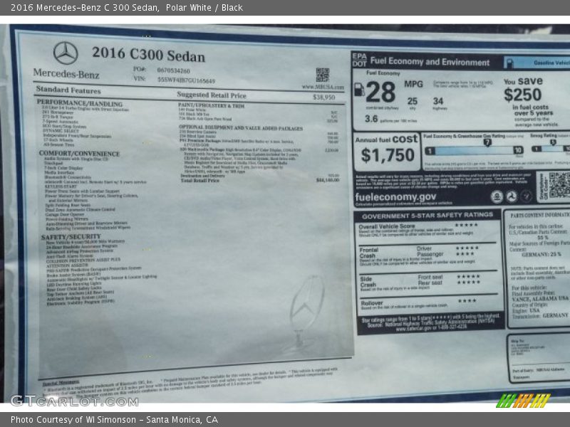 Polar White / Black 2016 Mercedes-Benz C 300 Sedan