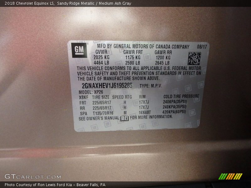 Sandy Ridge Metallic / Medium Ash Gray 2018 Chevrolet Equinox LS