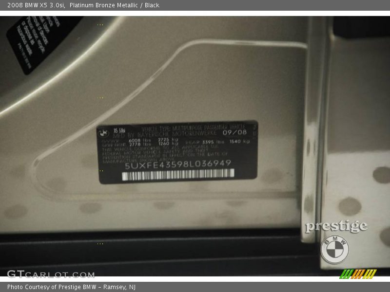 Platinum Bronze Metallic / Black 2008 BMW X5 3.0si
