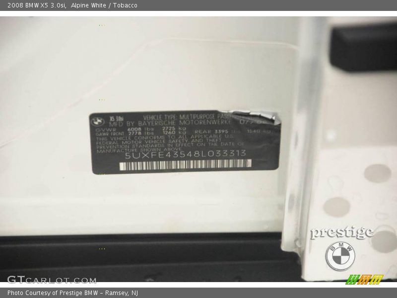 Alpine White / Tobacco 2008 BMW X5 3.0si