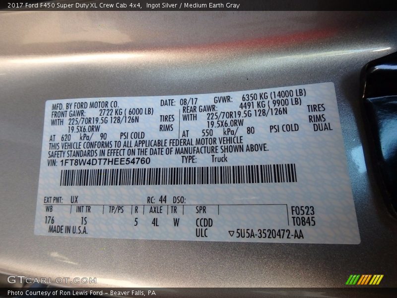 Ingot Silver / Medium Earth Gray 2017 Ford F450 Super Duty XL Crew Cab 4x4