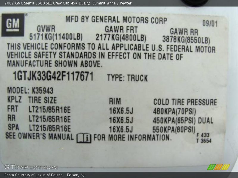 Summit White / Pewter 2002 GMC Sierra 3500 SLE Crew Cab 4x4 Dually