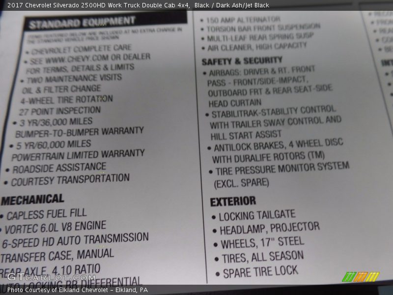 Black / Dark Ash/Jet Black 2017 Chevrolet Silverado 2500HD Work Truck Double Cab 4x4