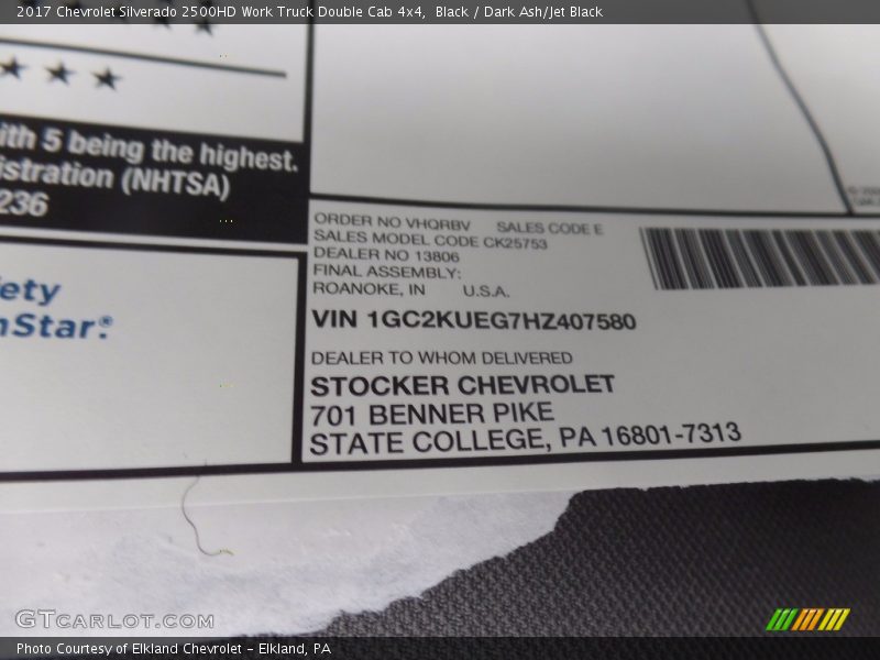 Black / Dark Ash/Jet Black 2017 Chevrolet Silverado 2500HD Work Truck Double Cab 4x4