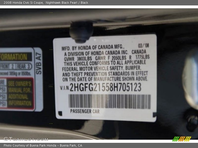 Nighthawk Black Pearl / Black 2008 Honda Civic Si Coupe