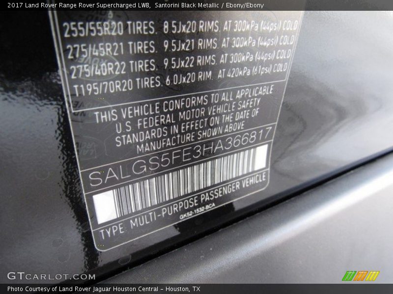Santorini Black Metallic / Ebony/Ebony 2017 Land Rover Range Rover Supercharged LWB