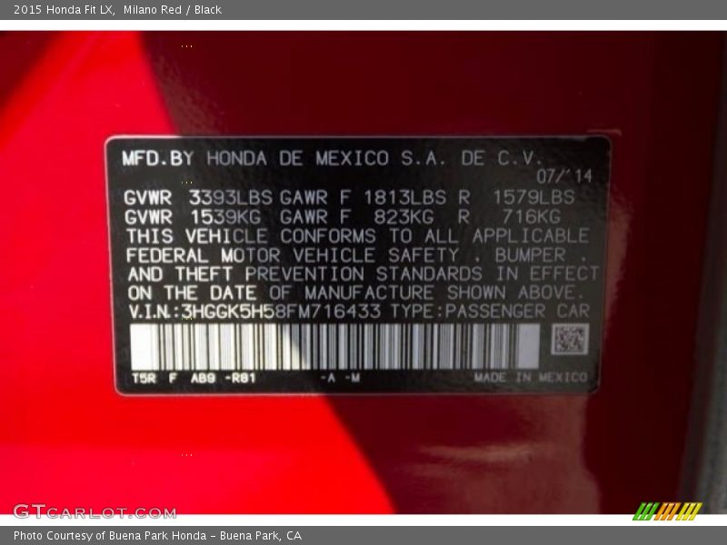 Milano Red / Black 2015 Honda Fit LX