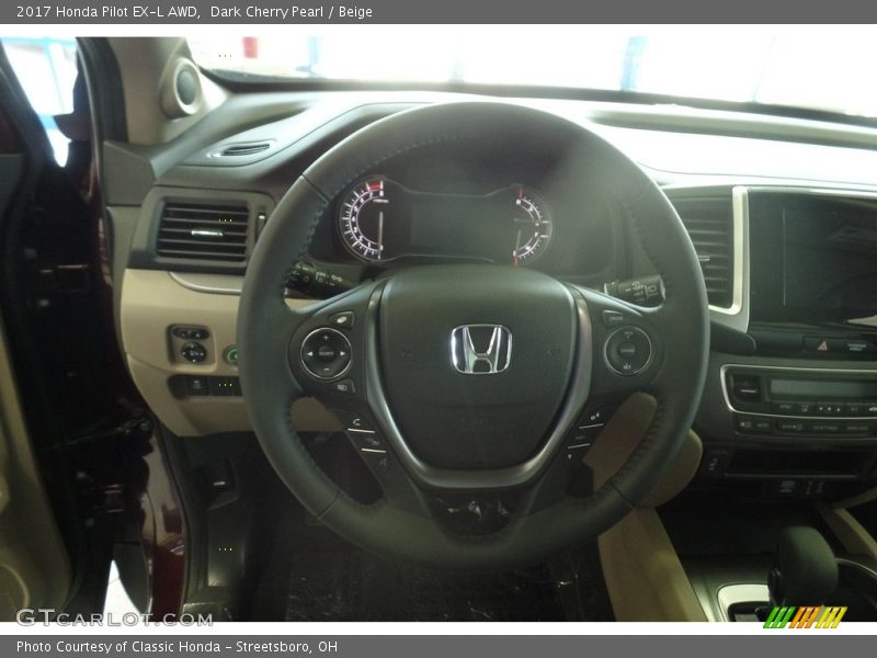 Dark Cherry Pearl / Beige 2017 Honda Pilot EX-L AWD