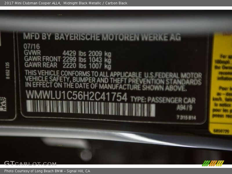Midnight Black Metallic / Carbon Black 2017 Mini Clubman Cooper ALL4