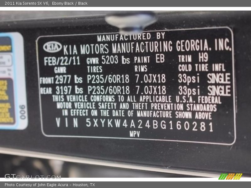 Ebony Black / Black 2011 Kia Sorento SX V6