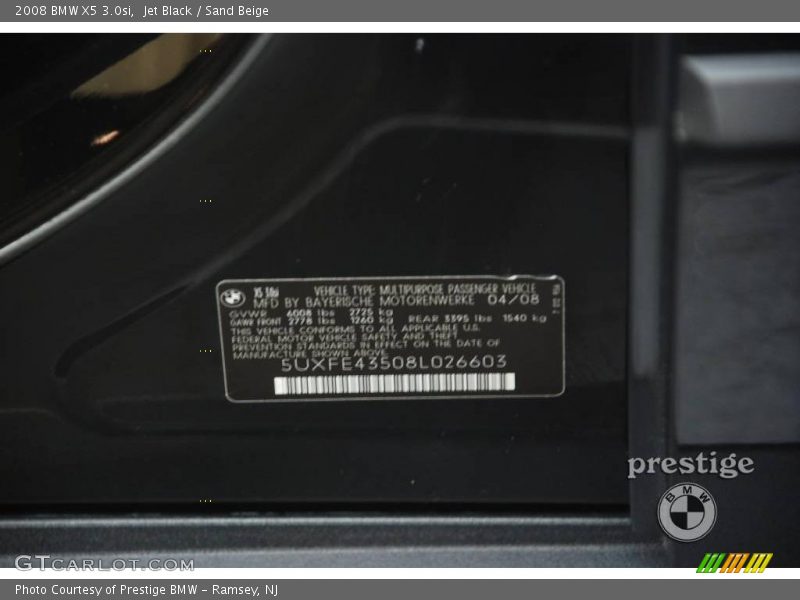 Jet Black / Sand Beige 2008 BMW X5 3.0si
