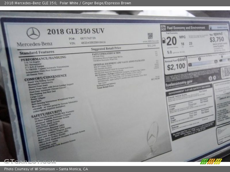 Polar White / Ginger Beige/Espresso Brown 2018 Mercedes-Benz GLE 350