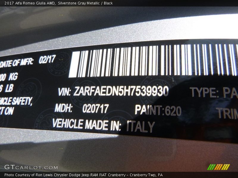 2017 Giulia AWD Silverstone Gray Metallic Color Code 620