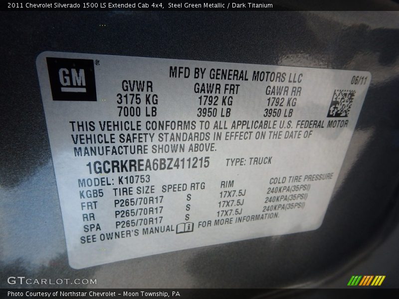 Steel Green Metallic / Dark Titanium 2011 Chevrolet Silverado 1500 LS Extended Cab 4x4