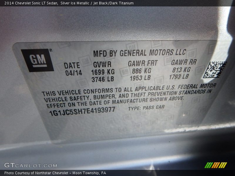 Silver Ice Metallic / Jet Black/Dark Titanium 2014 Chevrolet Sonic LT Sedan