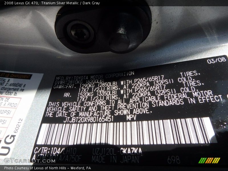 Titanium Silver Metallic / Dark Gray 2008 Lexus GX 470