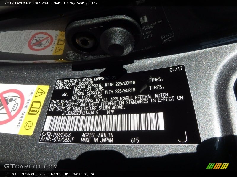 Nebula Gray Pearl / Black 2017 Lexus NX 200t AWD
